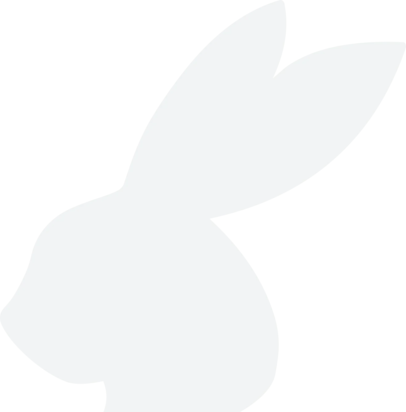 Grafika przedstawiająca białą sylwetkę króliczka w profilu na czarnym tle